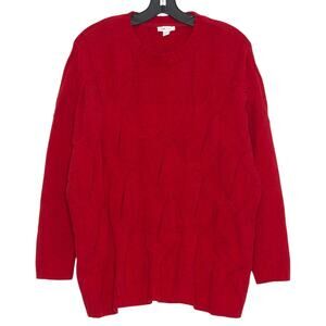 J Jill Sweater Chenille Cable Knit Oversized Chunky Cozy Boyfriend Red Medium